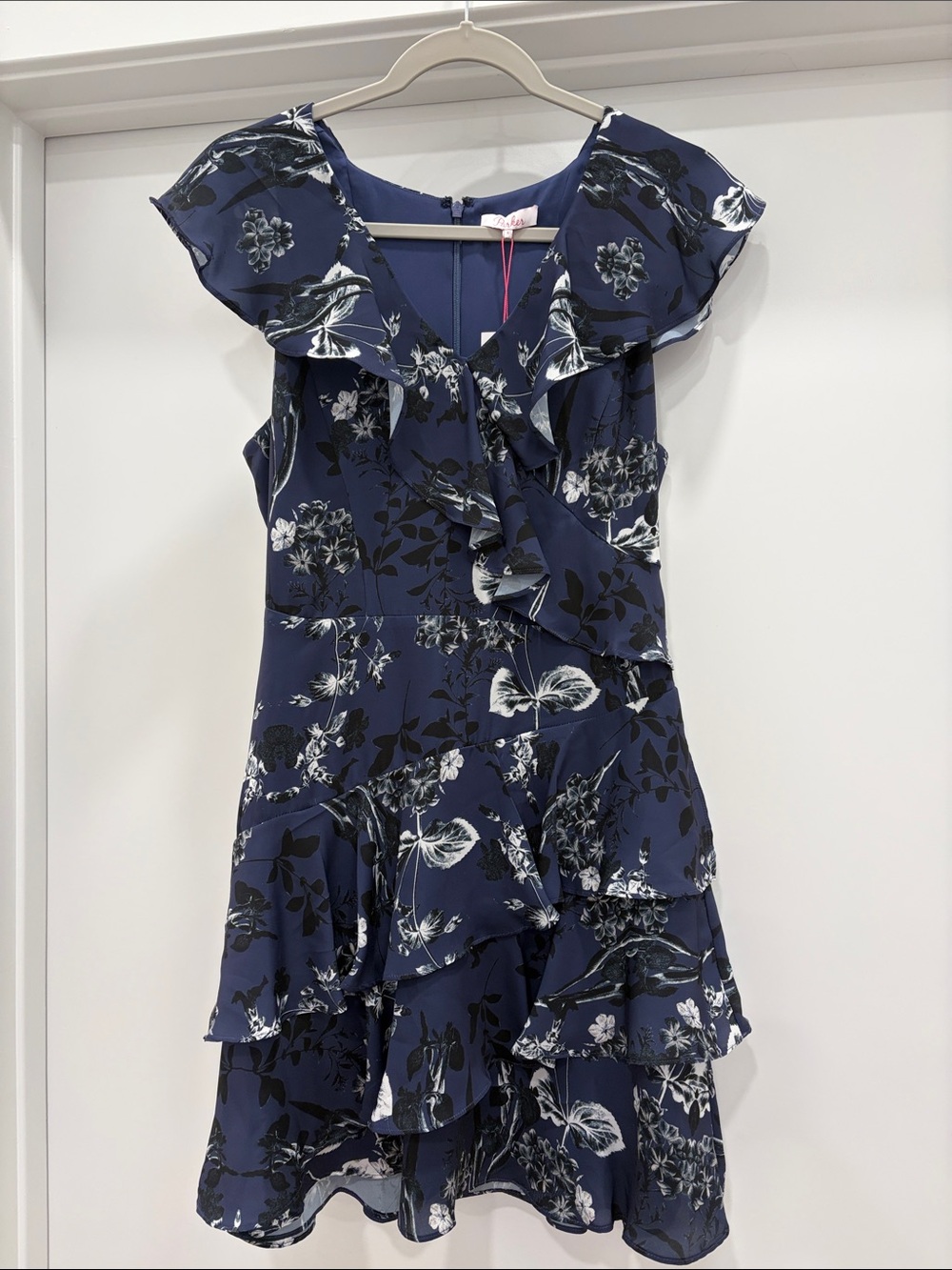 Parker Navy Floral Ruffle Dress